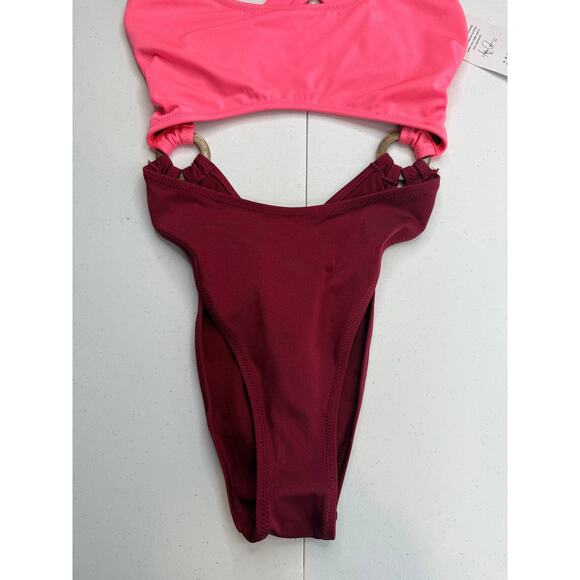 NWT Ashley Graham x Swimsuits for All One Piece Cut Out Open Back Pink Size 8 - Picture 2 of 13